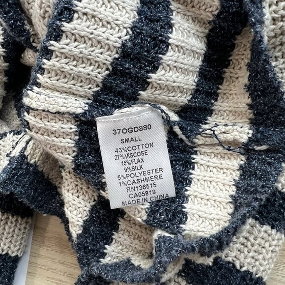 One Grey Day Knit Hoodie Sweater Size Small Pullover Flax Silk Cashmere Striped - Picture 7 of 9